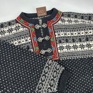 Christiania Sweaters Womens Knit Sweater Nordic Fair Isle Folk Art Size L FLAWED
